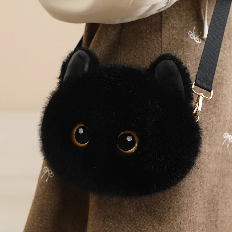 Kawaii Calico Cat Plush Crossbody Bag with Pearl Chain - Image 11
