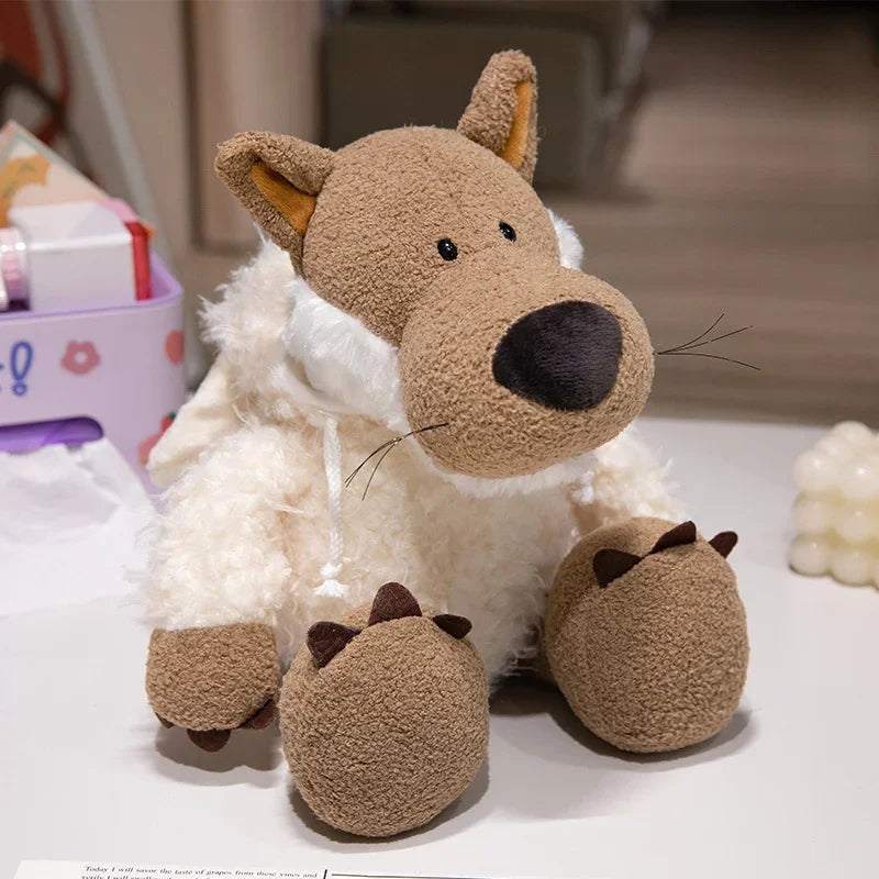 Beige Sheep Plush Toy in Teal Cap and Frog Slippers - Image 6
