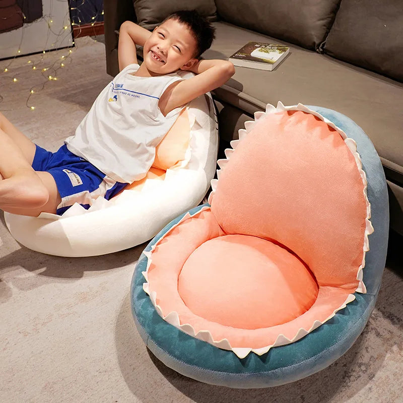 Plush Blue Shark Pet Bed with Peach Interior - Image 6