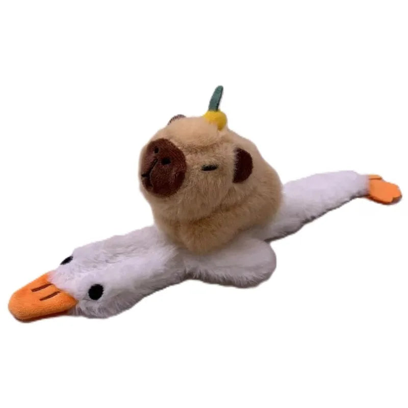 Plush Beige Capybara on Green Frog Slap Bracelet - Image 10