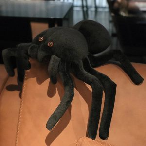 Spooky Large Black Plush Spider with Orange Eyes