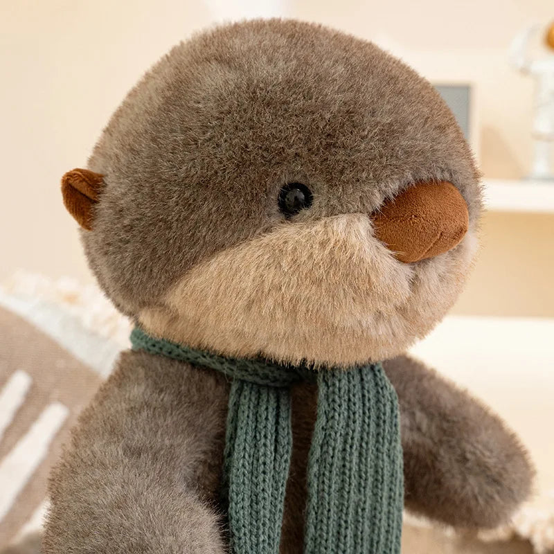 Cuddly Plush Otter with Knitted Green Scarf - Image 3