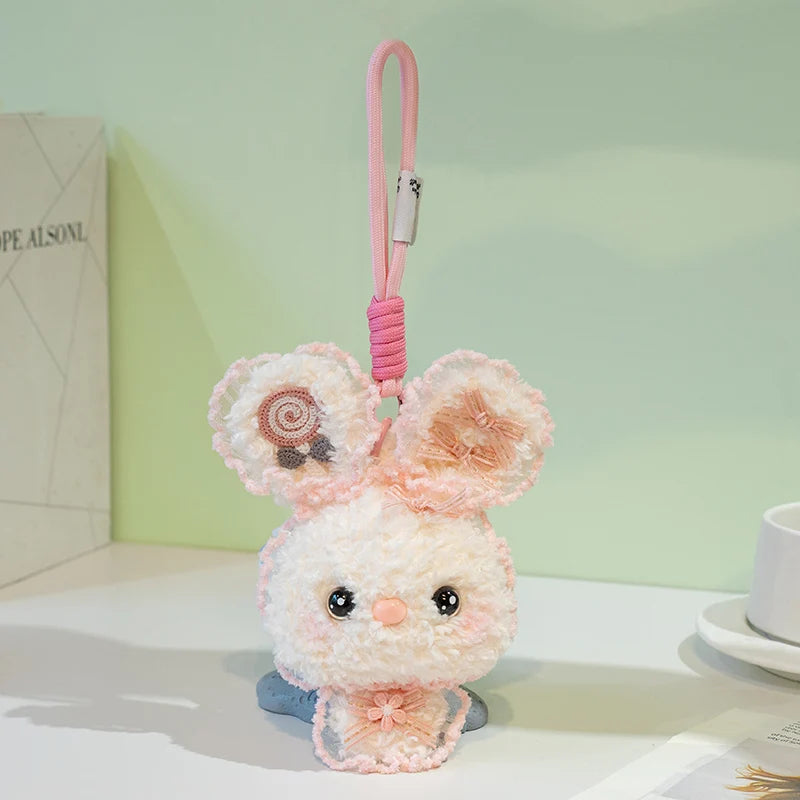 Fluffy Bunny Plush Keychain with Frilly Pastel Ears - Image 9