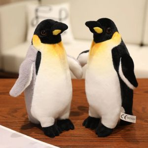 Realistic Emperor Penguin Plush with Yellow Accents