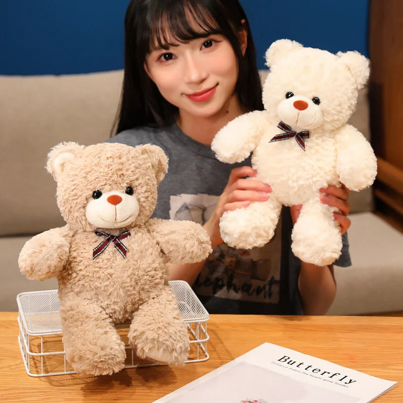 Soft Light Pink Plush Teddy Bear with Plaid Bow - Image 4