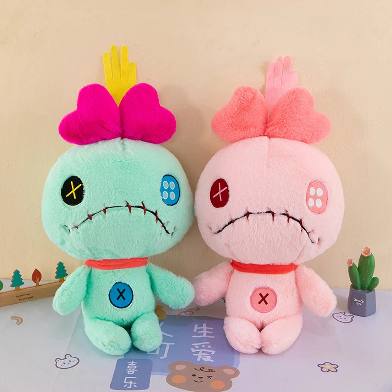 Stitched Alien Plush Toy with Button Eyes and Bow - Image 4