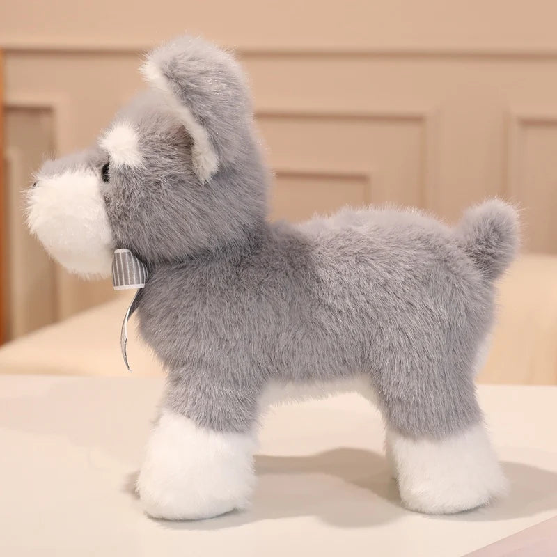 Cute Grey and White Plush Dog Toy with Bow - Image 3