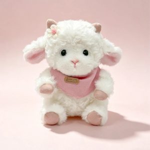 White Plush Lamb with Pink Bandana & Flower