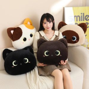 Cute Black Cat Plush Round Pillow
