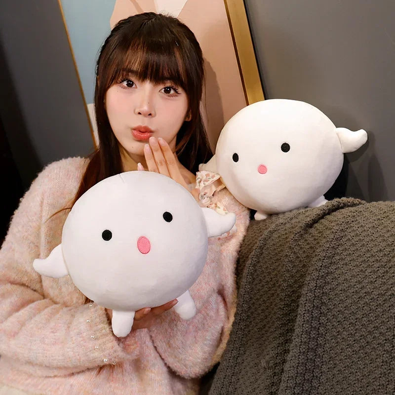 Cute Round White Plush Keychain with Expressions - Image 5