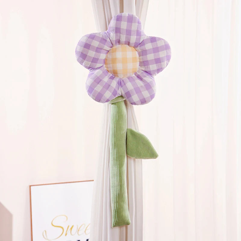 Plush Gingham Flower Curtain Tie-Back with Corduroy Stem - Image 8