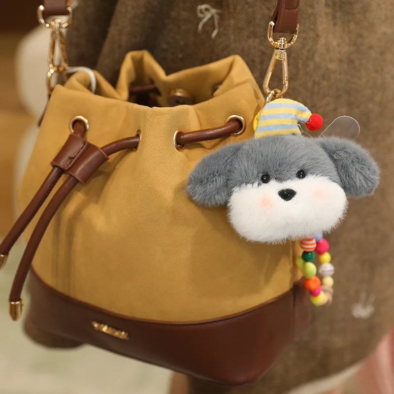 Fluffy White Dog Plush Phone Charm with Beaded Strap - Image 3