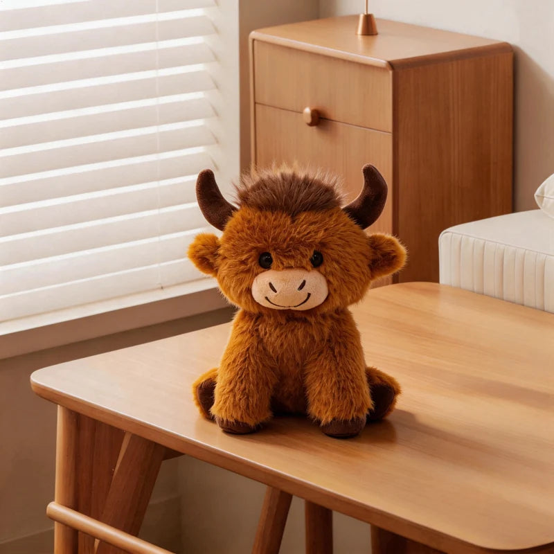 Fluffy Brown Ox Graduation Plush with Cap - Image 4