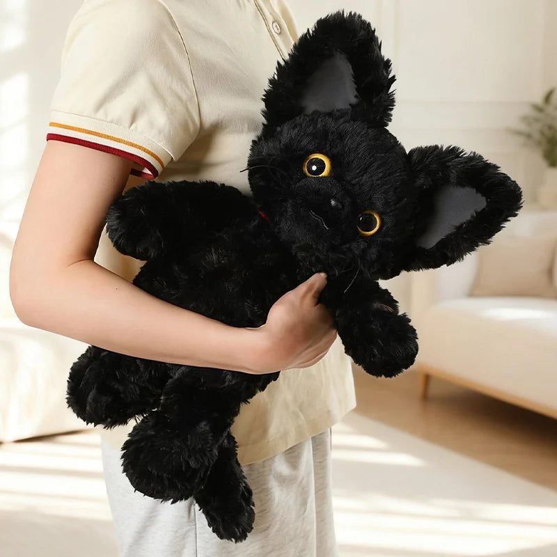 Fluffy Black Cat Plush Toy with Red Collar - Image 2