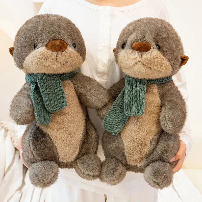 Cuddly Plush Otter with Knitted Green Scarf - Image 4