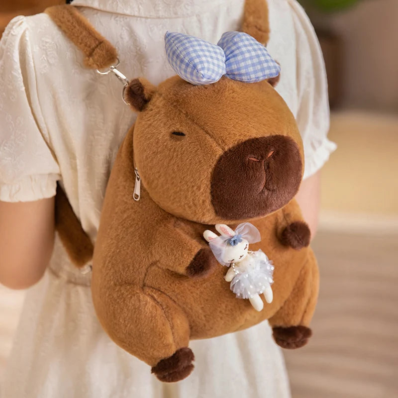 Cute Capybara Plush Crossbody Bag with Pink Bow - Image 14