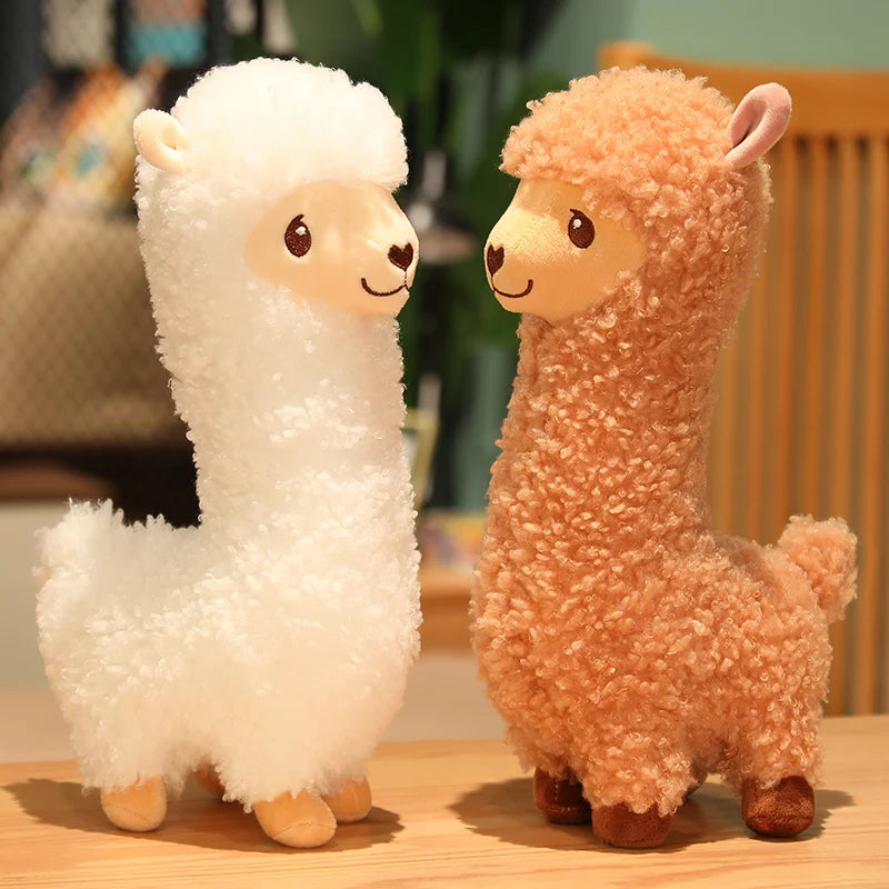 Smiling Curly Alpaca Plush Toy in Creamy White