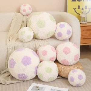 Plush Soccer Ball Pillow with Pastel Hexagons