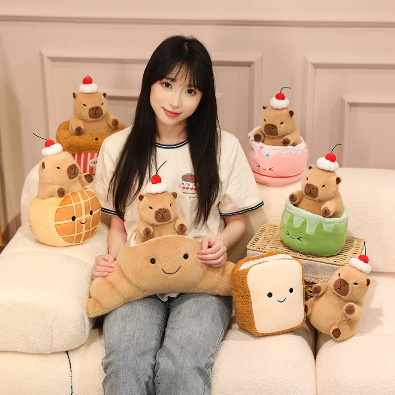 Plush Capybara with Cherry Hat and Dessert Bed - Image 4