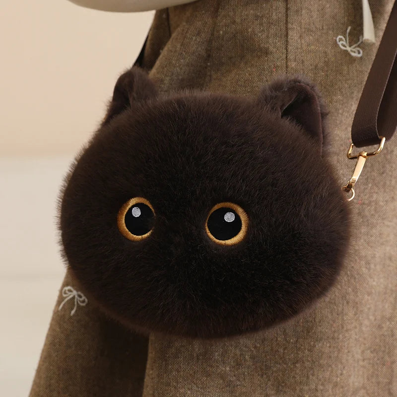 Kawaii Calico Cat Plush Crossbody Bag with Pearl Chain - Image 10