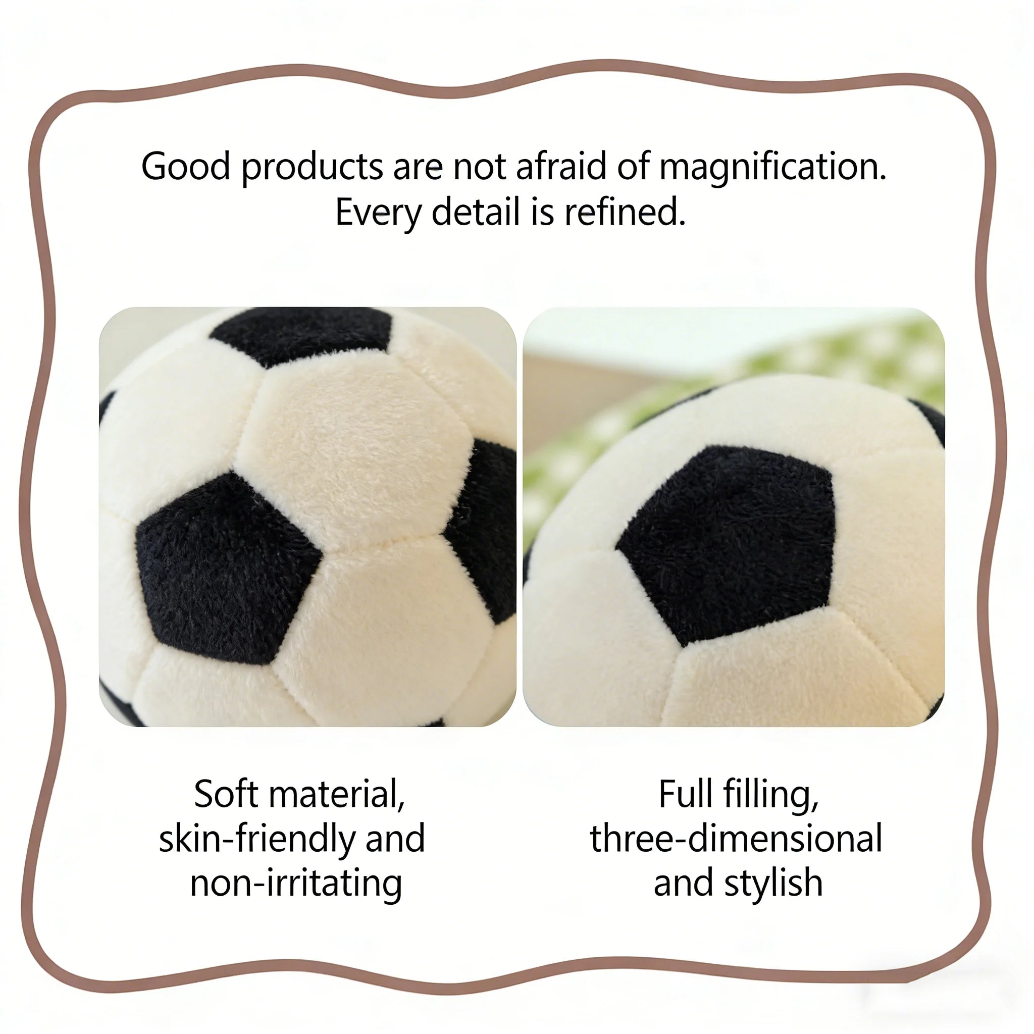 Soft Plush Soccer Ball in Black, White, Yellow, Green - Image 4