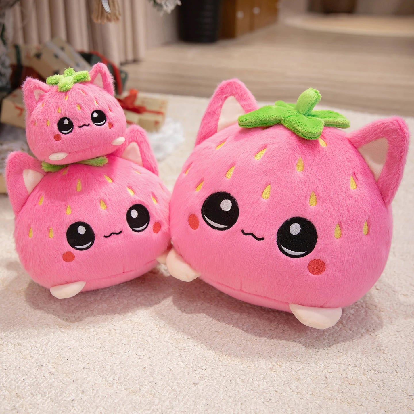 Kawaii Pink Strawberry Cat Plush Toy - Image 2