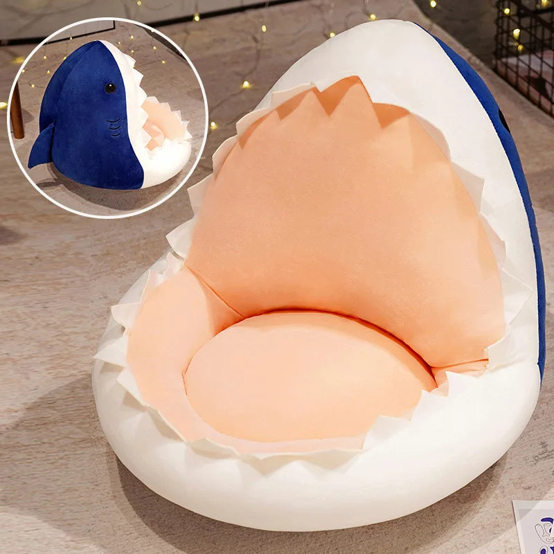 Plush Blue Shark Pet Bed with Peach Interior - Image 9