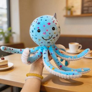 Cute Sky Blue Plush Octopus with Glitter Stars
