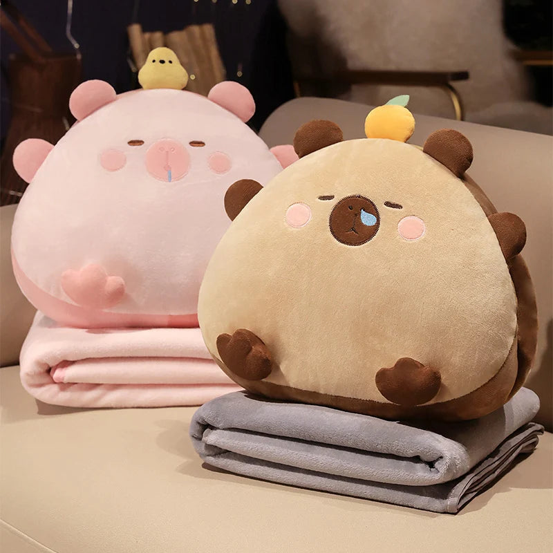 Beige Sleepy Animal Plush Pillow with Hidden Blanket - Image 2