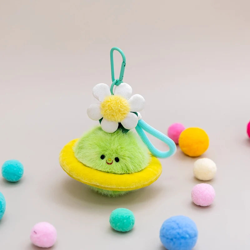 Cute Fluffy Planet Character Keychain Set with Flowers - Image 8