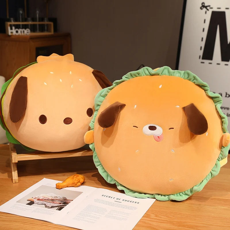 Cute Burger Puppy Plush Cushion with Green Lettuce - Image 4