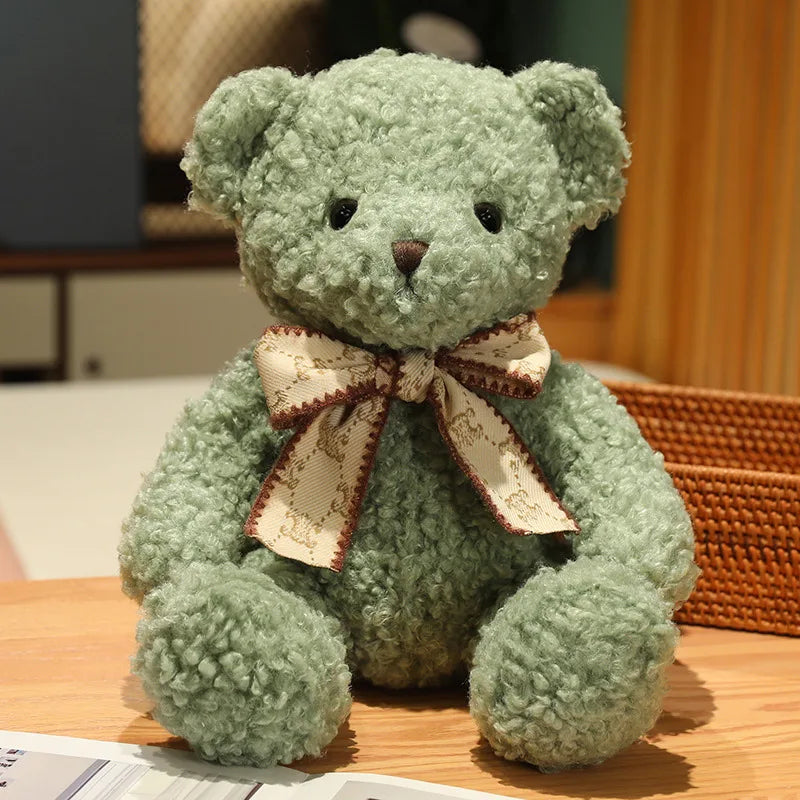 Fluffy Pink Teddy Bear with Patterned Bow - Image 8