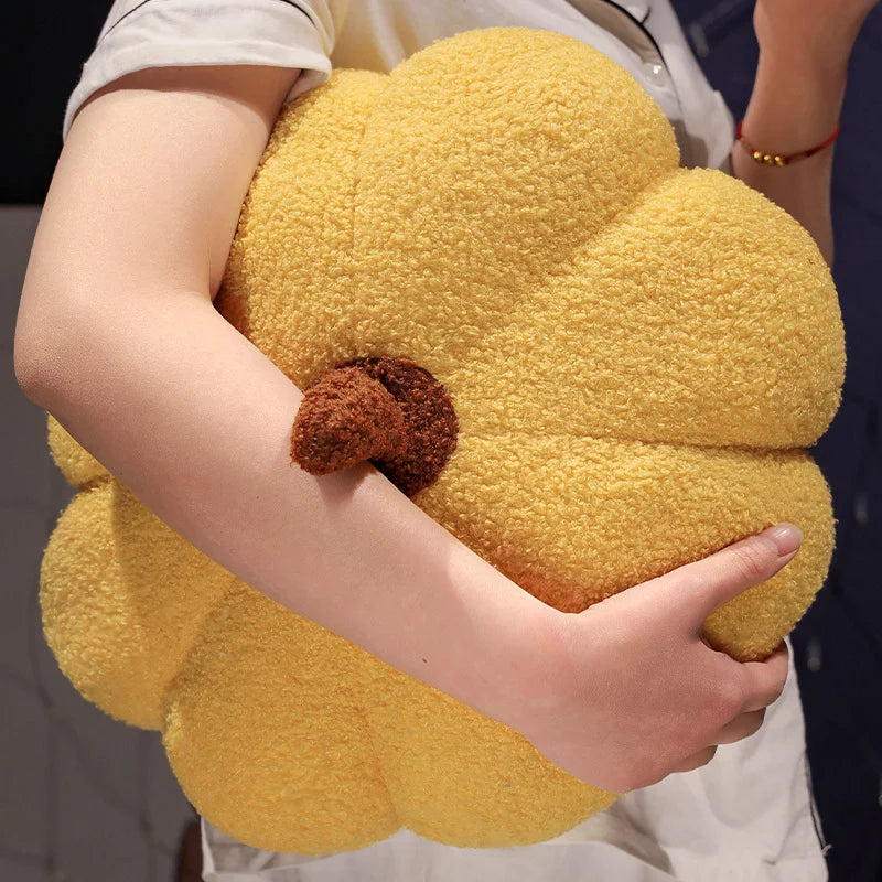 Fluffy Yellow Lobed Plush Pillow with Brown Accent
