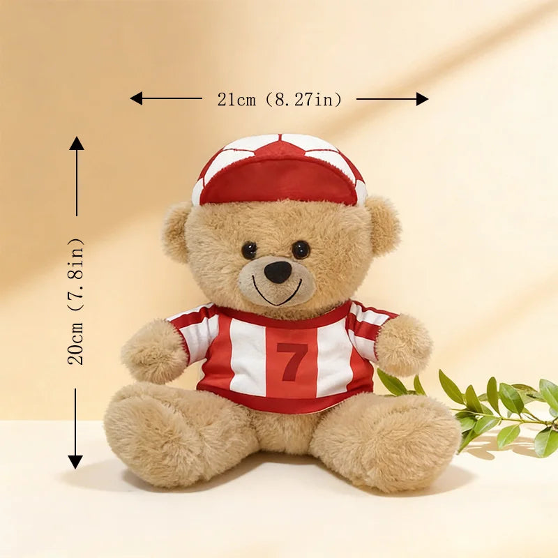 Plush Soccer Teddy Bear with Striped Jersey & Ball Hat - Image 4