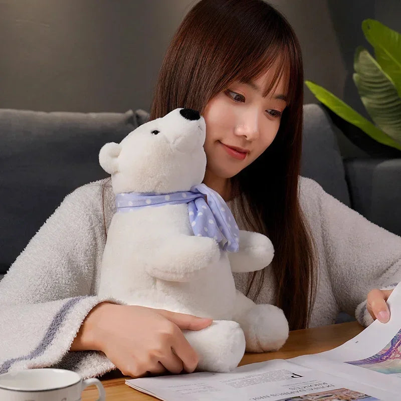 Soft White Plush Polar Bear with Polka Dot Scarf - Image 5