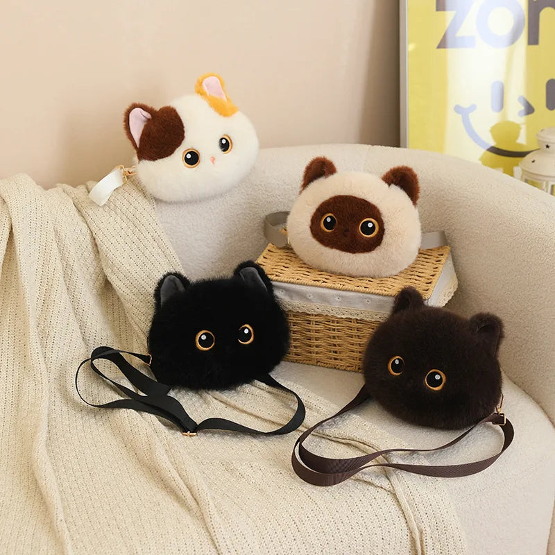 Kawaii Calico Cat Plush Crossbody Bag with Pearl Chain - Image 5