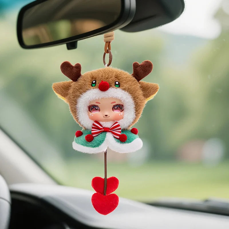 Cute Reindeer Plush Keychain with Green Cape & Heart - Image 8