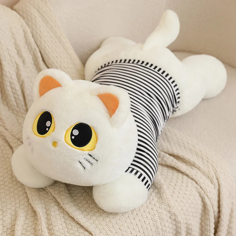 Cute Striped Cat Plush Pillow, Black & Beige - Image 17
