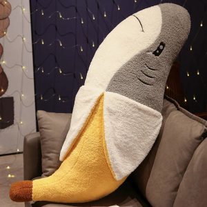 Quirky Peeled Banana Shark Plush Pillow