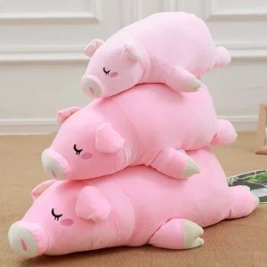 Long Light Pink Sleeping Pig Plush Toy