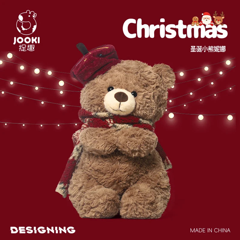 Fluffy Brown Bear with Red Beret and Plaid Scarf - Image 5