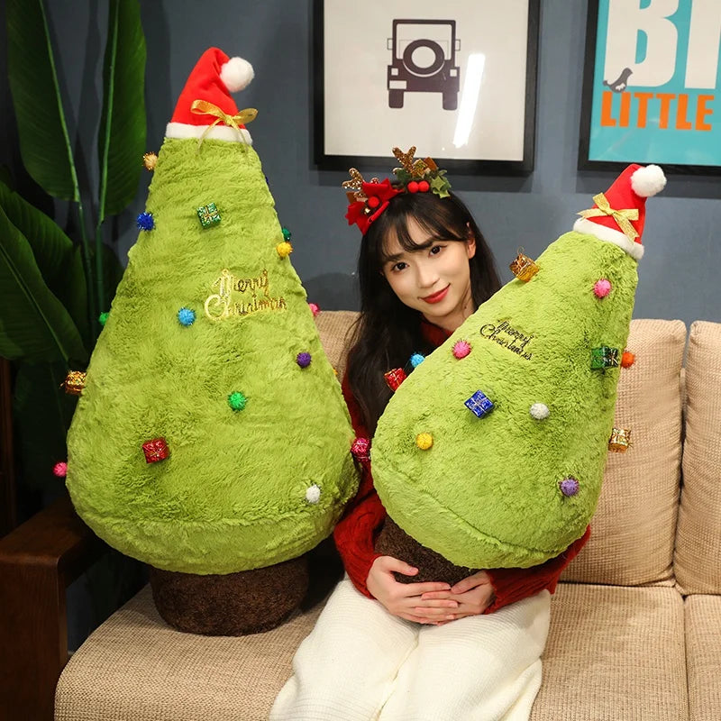 Fuzzy Green Christmas Tree Plush Pillow with Hat - Image 5