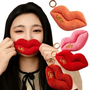 Red Plush Lips Keychain with Gold LOVE Detail