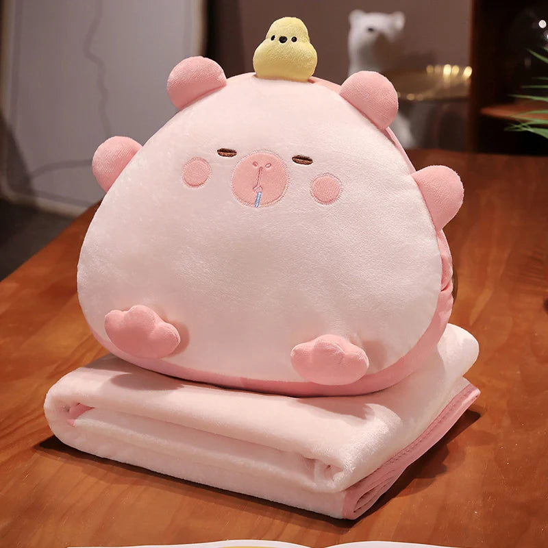 Beige Sleepy Animal Plush Pillow with Hidden Blanket - Image 12