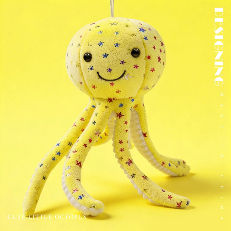 Cute Sky Blue Plush Octopus with Glitter Stars - Image 8