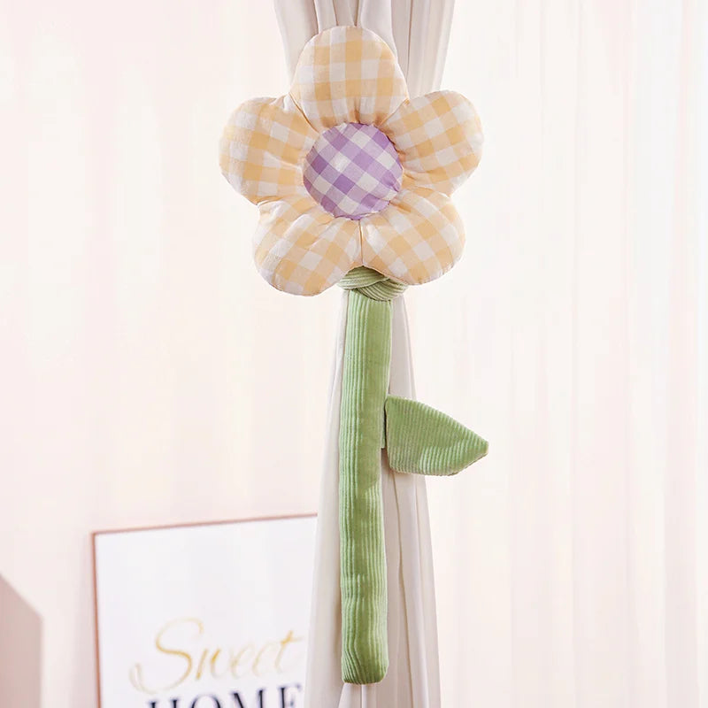 Plush Gingham Flower Curtain Tie-Back with Corduroy Stem - Image 12