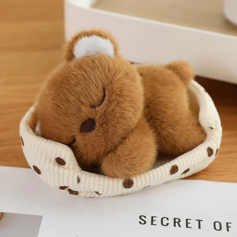 Cute Sleeping Animal Plush in Polka Dot Bed - Image 7