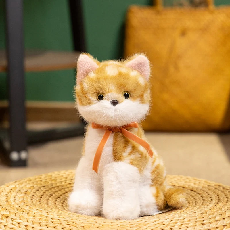 Cute Fluffy Sitting Cat Plush Toy with Bow - Image 12