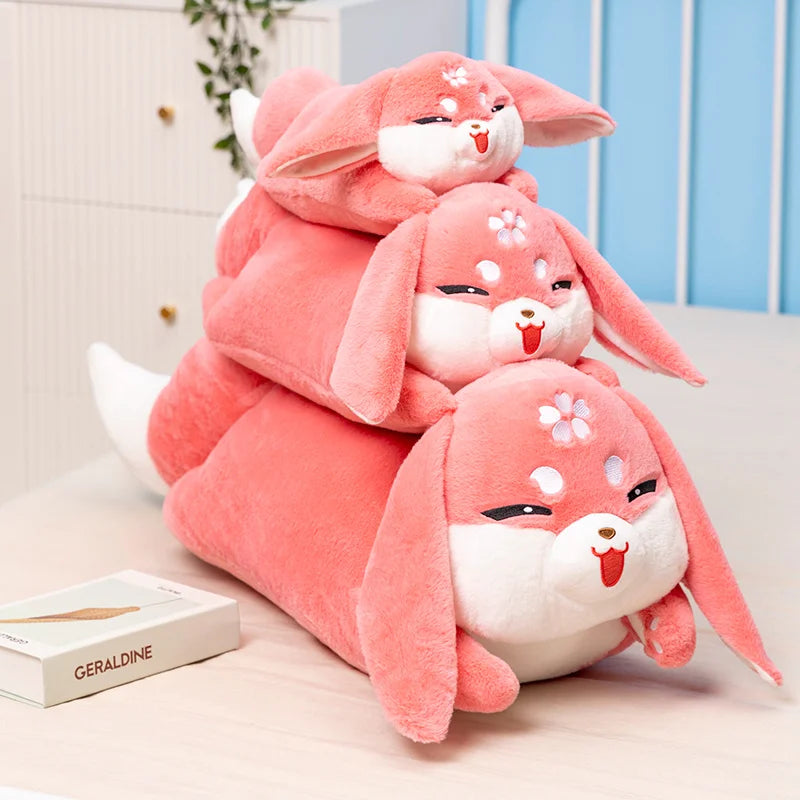 Coral Pink Sleepy Floppy Ear Bunny Plush - Image 2