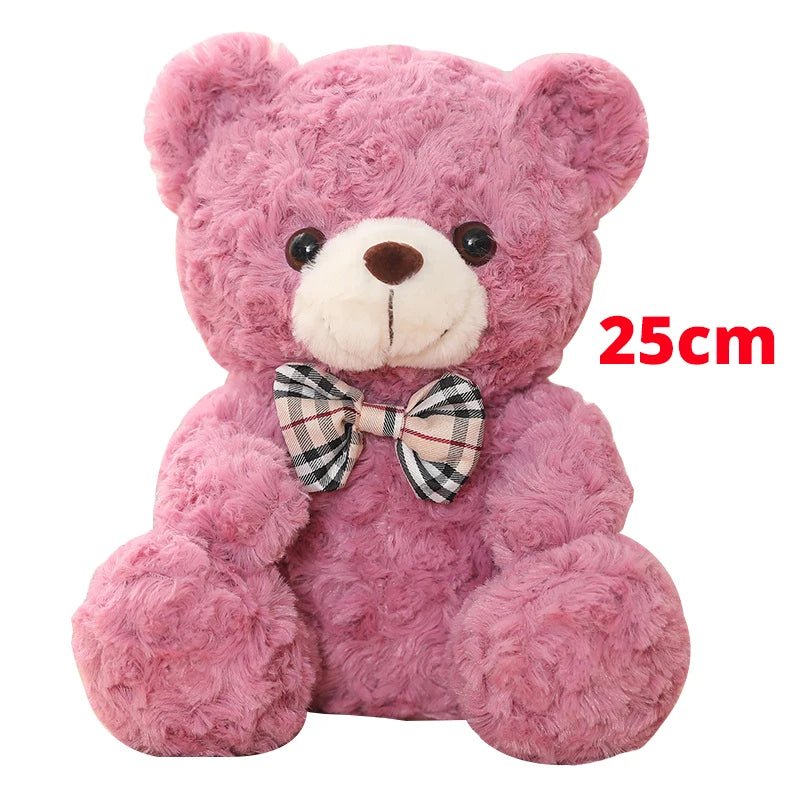 Deep Pink Plush Teddy Bear with Plaid Bow Tie - Image 18